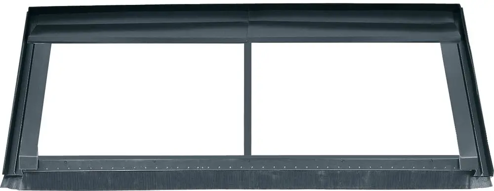 Dachfenster-Rahmen von Bosch in Schwarz, zwei große Glasfelder, geeignet für eine waagerechte Montage, umgeben von einem stabilen Metallrahmen.